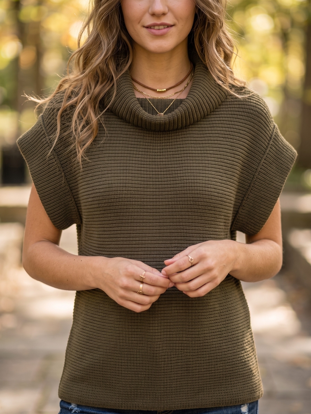 Ann Taylor Olive Cowl Neck Short Sleeve Knit Sweater Office Siren Corpcore